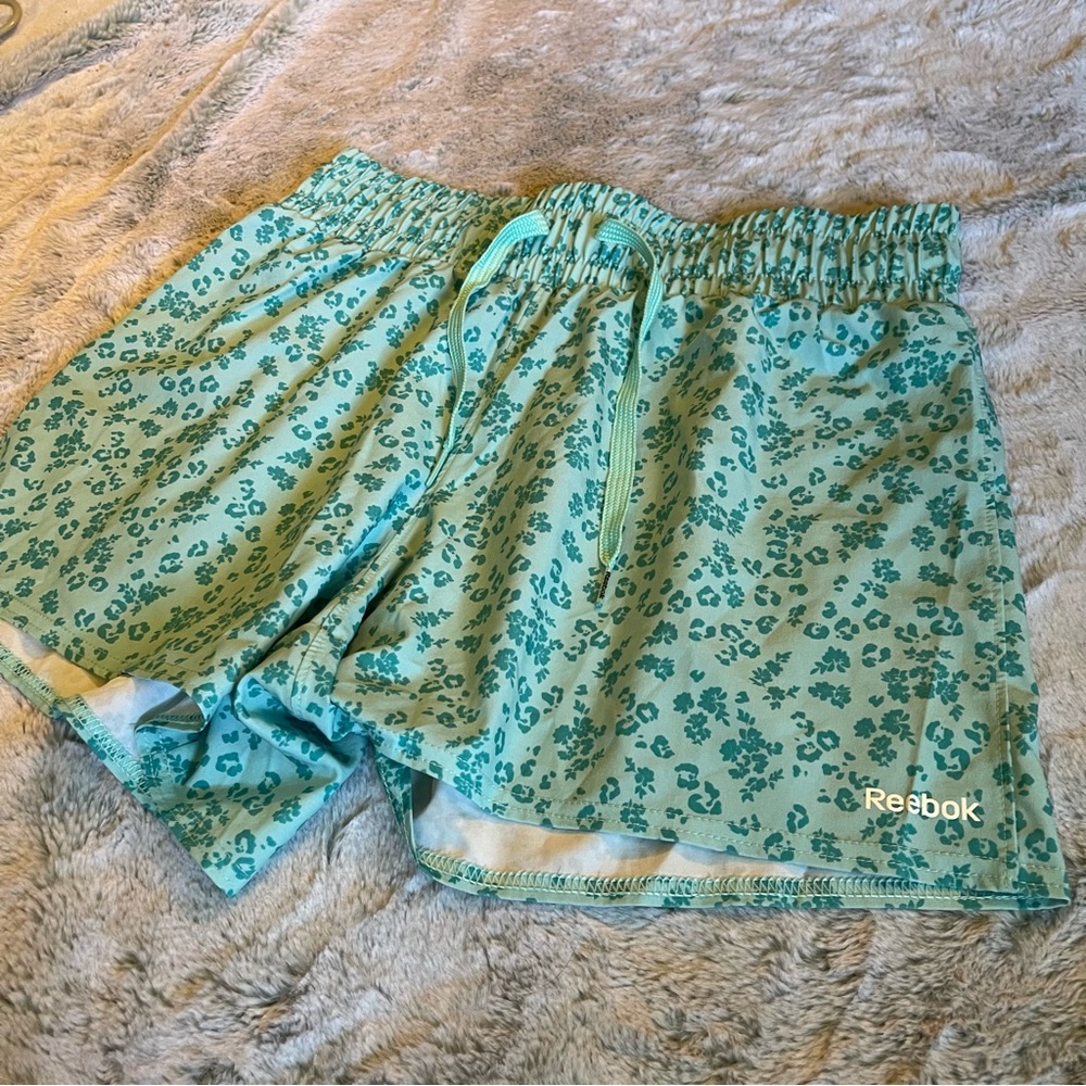 Teal/Light Blue Reebok Floral Running Shorts - Size Medium